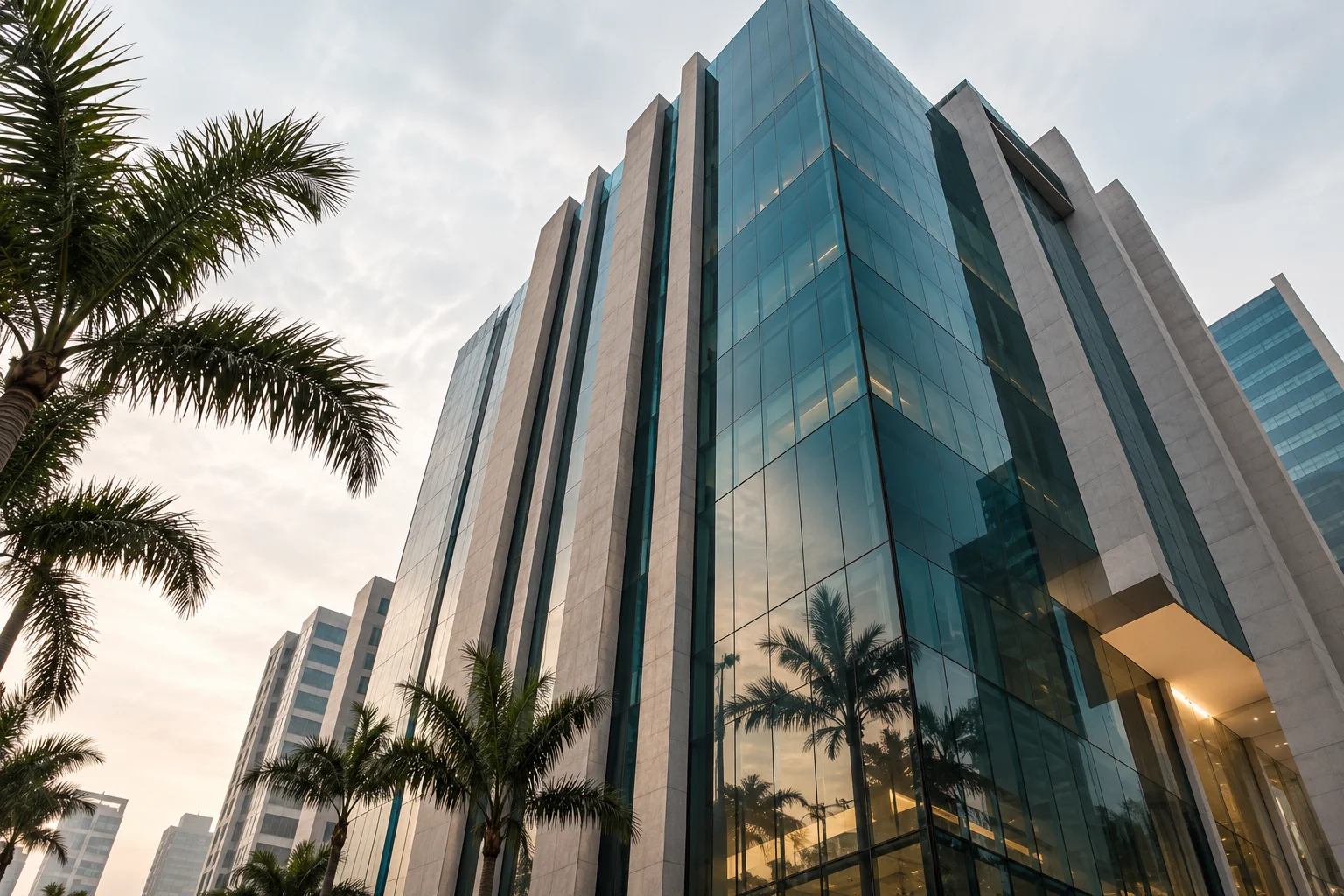 Arquitectura empresarial ilustrativa con una perspectiva ascendente